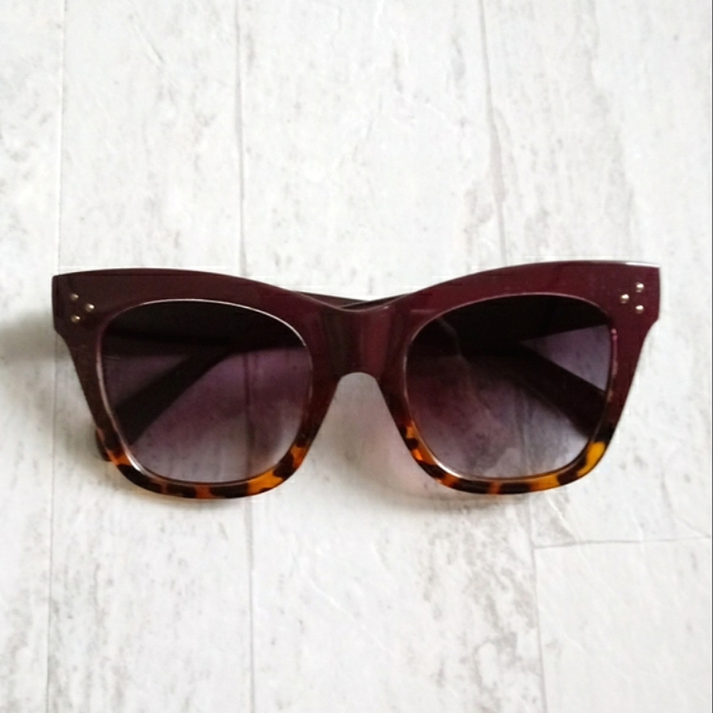 New Women's Oversized 2-Tone Animal Print Cat Eye Sunglasses - Picture 2 of 8